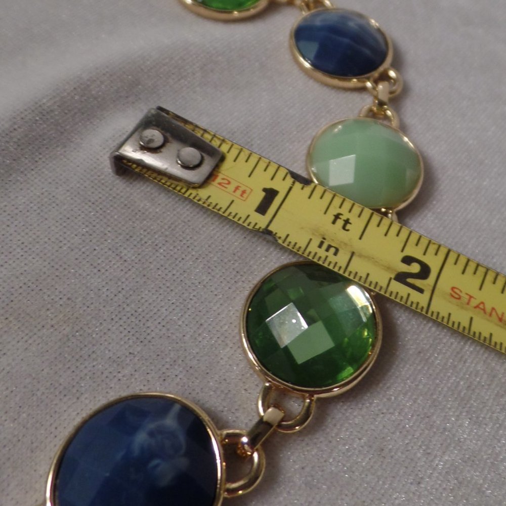 Bill Blass Goldtone Blue & Green Stones Necklace - Picture 11 of 12